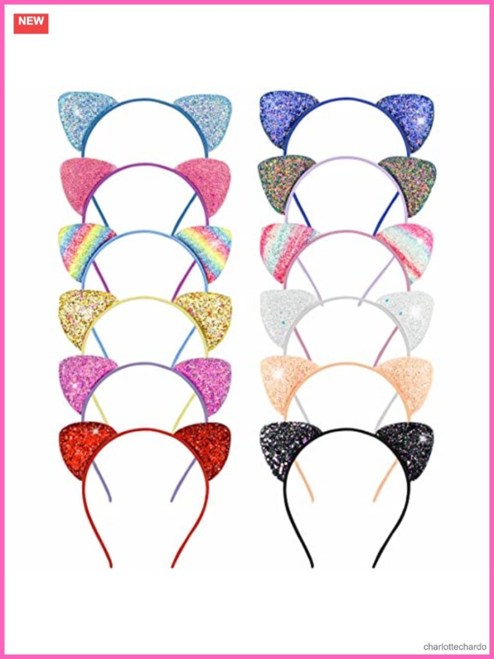 12 Pack Glitter Sequin Cat Ears Headbands Hair Accessories